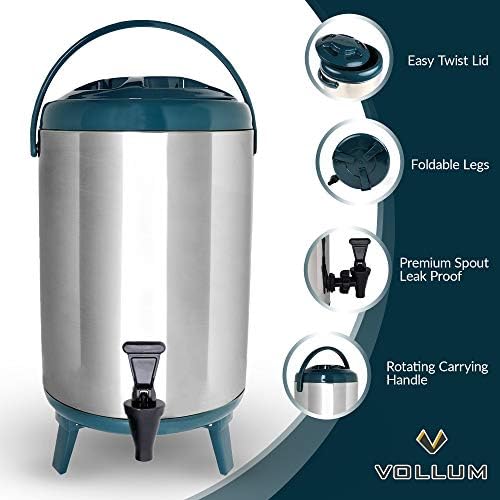 Vollum Stainless Steel Insulated Beverage Dispenser – Insulated Thermal Hot and Cold Coffee Carafe – 8 Liter Drink Dispenser with Spigot for Hot Water, Tea & Coffee, Cold Milk, Juice & More TEAL - Image 2