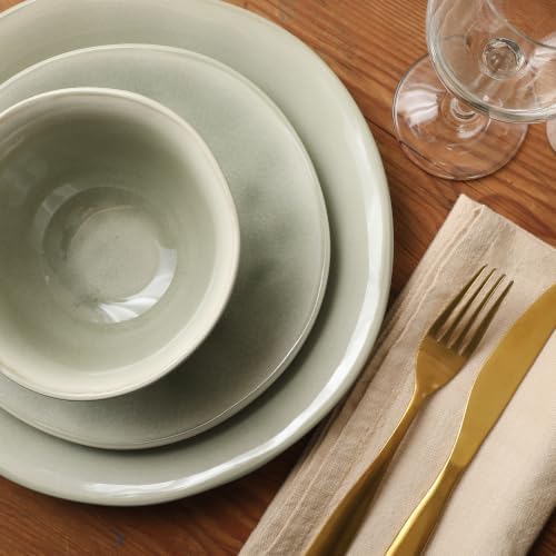 Gibson Elite Port Barton Plates and Bowls Sets, 12-Piece Stoneware Dinnerware Sets, Reactive Glaze Dish Set - Green - Image 6