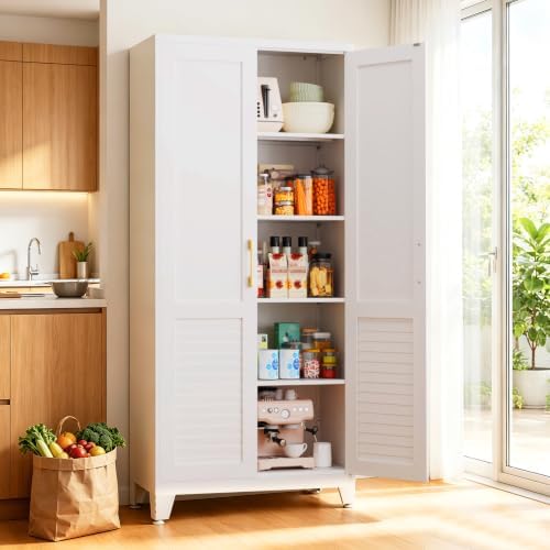 70.9" H Tall Storage Cabinet, Kitchen Pantry Cabinet with Doors, White Freestanding Kitchen Cabinet for Kitchen, Dining Room & Pantry Organization, Adjustable Shelves, 70.9" Hx31.5 Wx15.7 D by AXASIIO