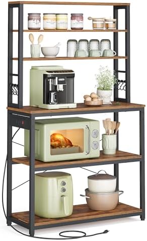 VASAGLE Coffee Bar, 31.5 Inches 6-Tier Baker's Rack with 6 Hooks by VASAGLEbySONGMICSHOME