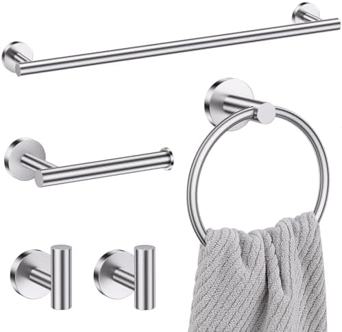 Lairuier 5-Piece Bathroom Hardware Set, Brushed Nickel Towel Bar Wall Mount by LairuierBathroomHardwareSet