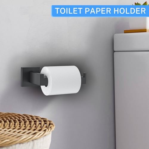5 Pieces Towel Bar Set Matte Black Bathroom Hardware Accessories Set Include Towel Rack TP Holder Towel Ring Coat Hooks Stainless Steel Wall Mounted Towel Holder Set for Bathroom,23.6 in - Image 4
