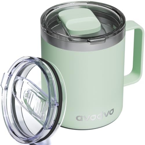 12oz Insulated Coffee Mug with 2 Lids & Handle, Stainless Steel Cup by avodvo