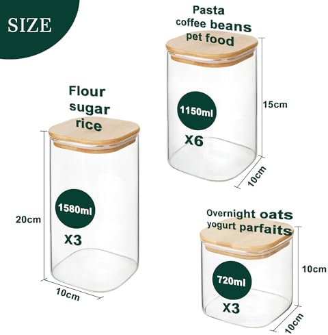 LIBWYS 12-Pack Glass Pantry Storage Jars with Bamboo Lids(0.76/1.22/1.67Qt) - Image 2