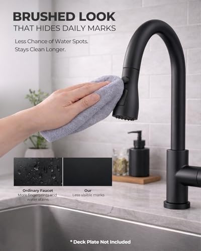 WEWE Pull-Down Kitchen Faucet, 3-Mode Sprayer, Matte Black - Image 2