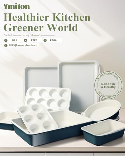 Ceramic Nonstick Baking Pans Set, Non Toxic 33 PCS Stackable Bakeware Sets, 550°F Oven Safe Baking Sheet & Pans, Warp-Free, Dishwasher Safe, PTFE/PFOA/PFOS-Free (Blue) - Image 2