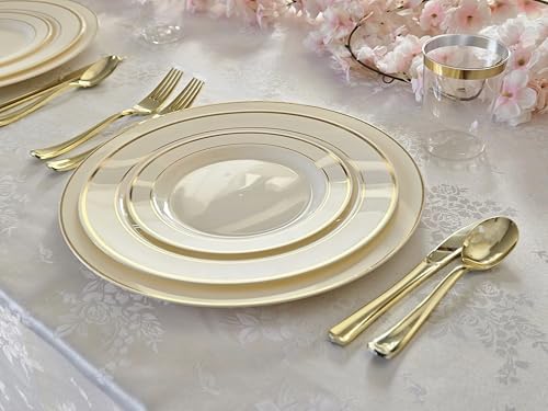 OCCASIONS 80 Plates Pack,(40 Guests) Heavyweight Premium Wedding Party Disposable Plastic Plates Set -40 x 10.5'' Dinner + 40 x 7.5'' Salad/Dessert (Ivory & Gold Rim) - Image 5