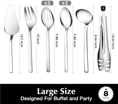 KINGSTONE 8 piece Large Hostess Serving Utensils Set,18/10 Stainless Steel - Image 5