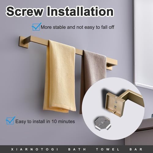 Bath Towel Bar, 24-Inch Towel Racks, Square Thicken Towel Holder, Wall Mounted Shower Towel Rail Hanger, Stainless Steel,Bathroom Accessories (Brushed Gold, 1 Pack) - Image 4