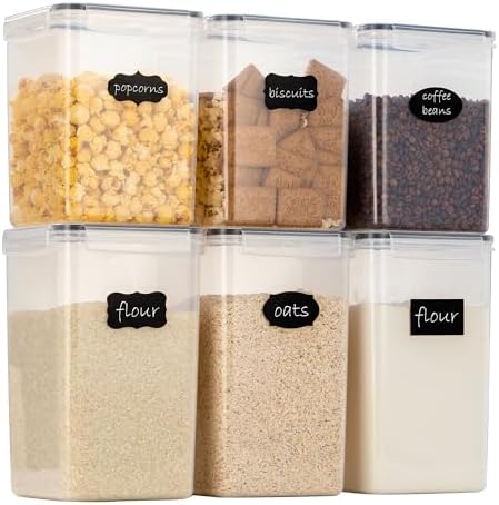Chef's Path Large Airtight Food Storage Containers with Lids, Pack of 6, 3pcs 6.5L and 3pcs 5.2L, Kitchen and Pantry Canisters for Sugar, Flour, and Baking Supplies - Transparent by ChefsPath