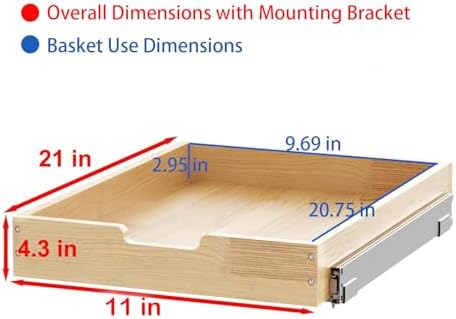 Sikarou Wood Pull Out Cabinet Organizer 11" W x 21" D, for 12" Cabinet Opening Heavy-Duty Sliding Drawers for Inside Cabinets Storage and Organization for Kitchen - Image 2