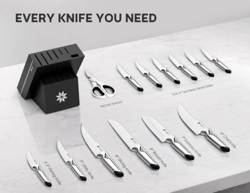 ASETY Kitchen Knife Set, 15 PCS One-Piece Stainless Steel Knife Block Set - Image 5