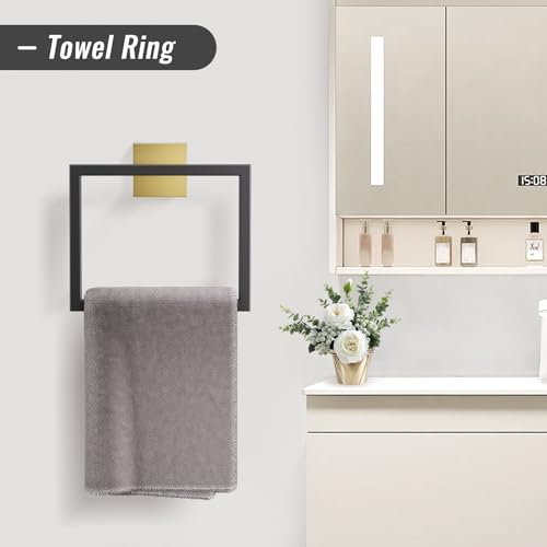 YACVCL Towel Bar Set, 5-Piece Black and Gold Bathroom Hardware Set, Black&Gold Bathroom Accessories Set, SUS304 Stainless Steel 23.6 Inch Towel Holder Towel Racks Set Wall Mounted - Image 3