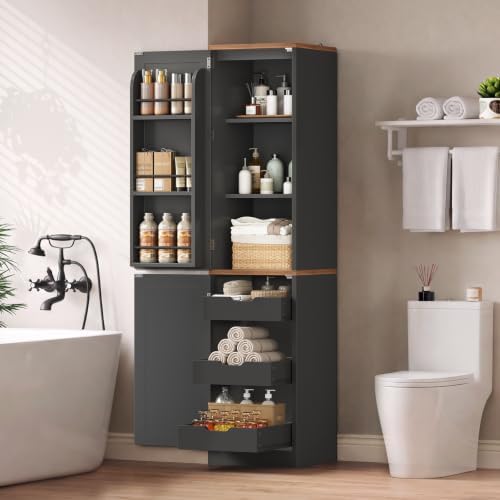 Itaar Narrow Kitchen Pantry Cabinet with 3 Door Shelves & 3 Drawer, Black - Image 4