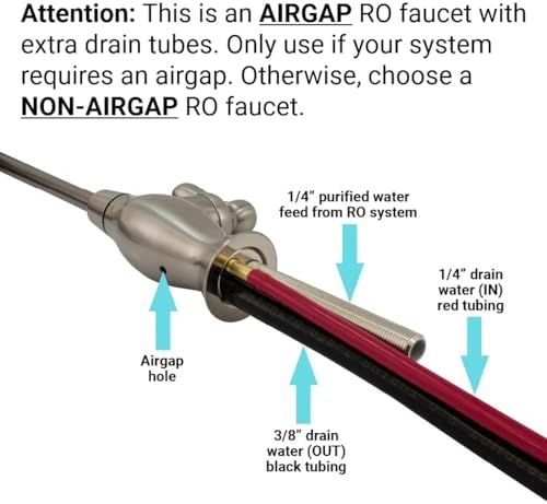 Metpure Airgap RO Faucet With 3-Connection Ports. NSF Certified Reverse Osmosis Drinking Water Filtration System Water Dispenser (Brushed Nickel) With Pre-inserted Tubing and Install Tool. Vase Style. - Image 2