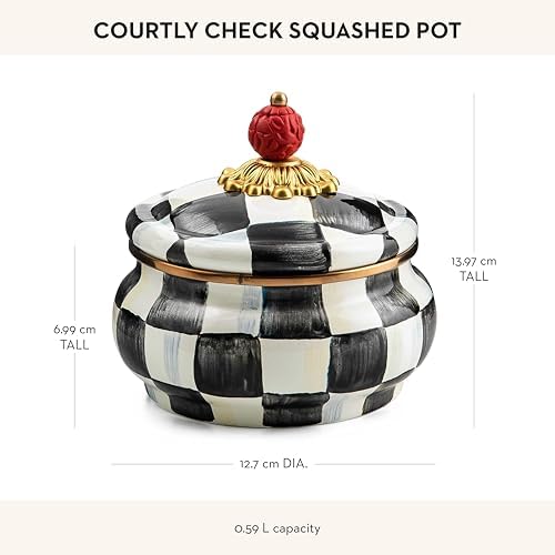 MACKENZIE-CHILDS Enamel Squashed Pot, Black-and-White Courtly Check - Image 4