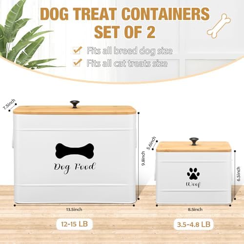 Newtay 2Pcs Extra Large Metal Dog Food Containers Airtight 12&3.5 Lb, White - Image 2
