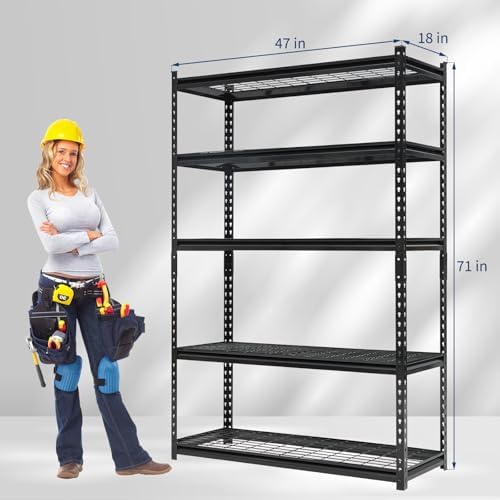 Heavy Duty 5-Tier Shelving Unit, 2500 LBS Capacity Storage Shelves for Garage Kitchen Pantry, Metal Adjustable Shelving for Basement Bathroom Laundry, 47" L x 18" W x 71" H - Image 3