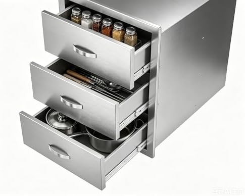 Garvee Outdoor Stainless Steel Drawer, 18Wx 23D x23H inch Smooth-Sliding, Rustproof & Weatherproof Storage, Easy Installation with Stainless Steel Handle, BBQ Drawers Ideal for Garden/Outdoor Kitchen by Garvee