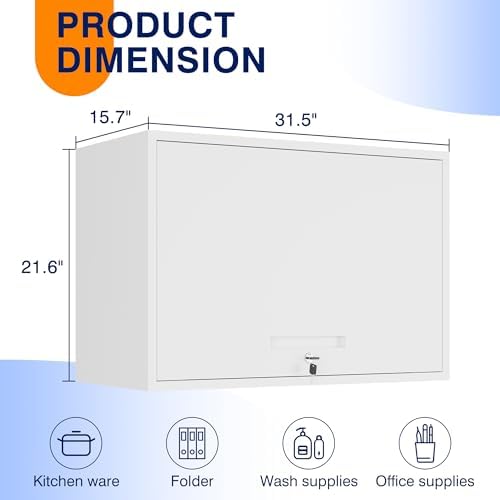 Yizosh Metal Wall Cabinet with Doors and Shelves, Floating Storage Unit for Garage or Basement (White, 21.6" H) - Image 3