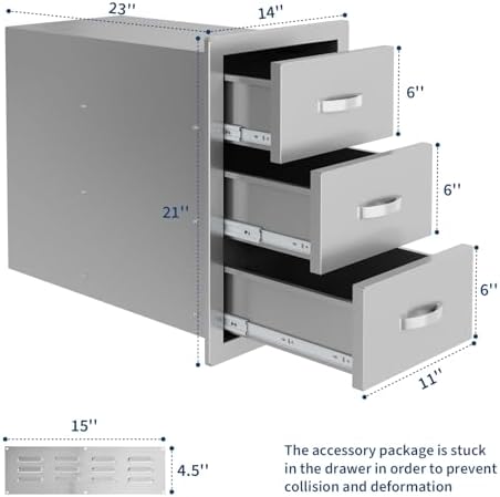 Garvee Outdoor Kitchen Drawers 14"Wx23"Dx21"H, Flush Mount Access BBQ Drawers with full Stainless Steel,Weatherproof & Rust-Resistant,for Outdoor Kitchen Island, Patio Grilling Tools & Spices - Image 3