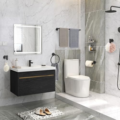 5 Pieces Matte Black Bathroom Hardware Accessories Set SUS304 Stainless Steel Black Towel Bar Holder Set, 23.6Inch Towel Racks for Bathroom, Robe Towel Hooks, Toilet Paper Holder Wall Mounted - Image 7