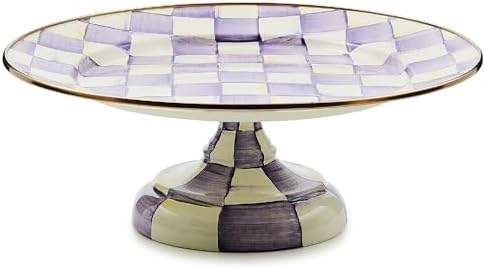 MACKENZIE-CHILDS Pedestal Platter, Small, Purple-and-White Violet Check by Unknown