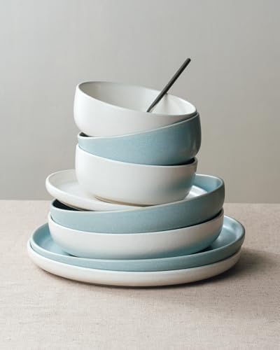 Famiware Milkyway 12-Piece Dinnerware Set, Matte Beige White & Light Blue - Image 4