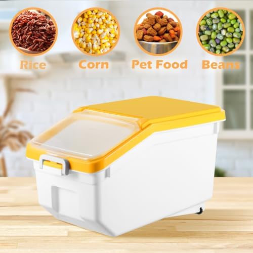 Sunnyray 4 Pcs Flour Storage Containers Rice Bin with Wheels, Yellow, 22 lb - Image 4