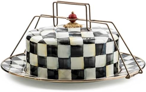 MACKENZIE-CHILDS Enamel Cake Carrier, Black-and-White Courtly Check by Unknown