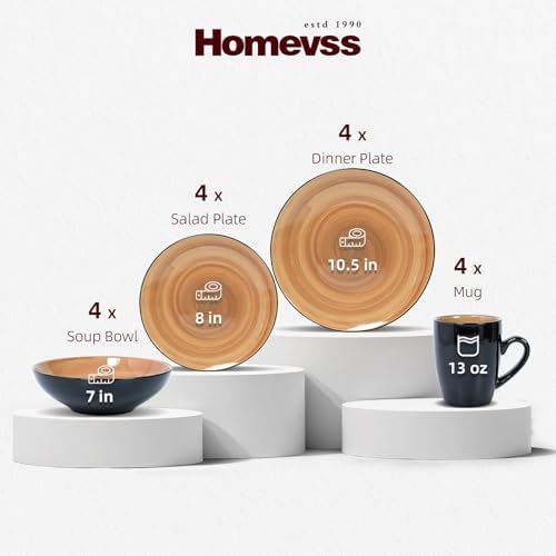 HomeVss, Stoneware Sonoma 16pc Dinnerware Set, Black + Speckled Spin Wash Mocha - Image 2