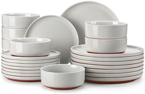 MALACASA Plates and Bowls Sets, 24 Pieces Modern Ceramic Dinnerware Set for 8 Kitchen Dinner Set Stoneware Dishware Dishes Set Microwave and Dishwasher Safe, Grey, Series TARA by MALACASA