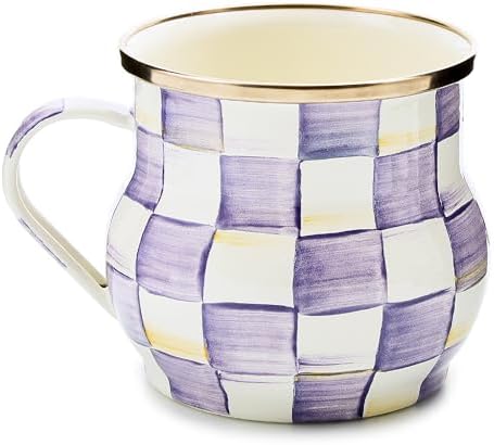 MACKENZIE-CHILDS Enamel Mug, 16 Ounces, Purple-and-White Violet Check by Unknown