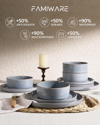 Famiware Stellar 12-Piece Stoneware Dinnerware Set, Blue Gray - Image 6
