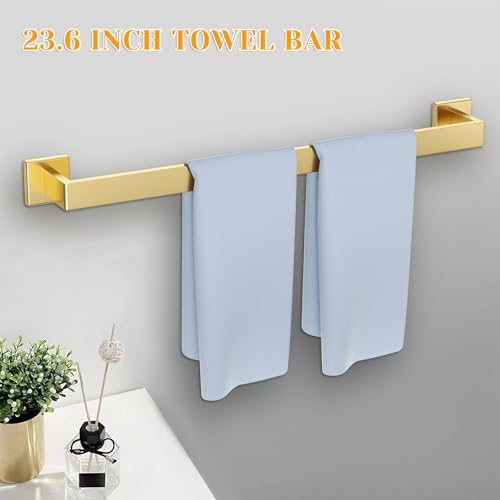 10 Pieces Brushed Gold Towel Bar Set Bathroom Hardware Accessories Set Upgraded Toilet Paper Holder Towel Holder/Racks Set for Bathroom Stainless Steel Wall Mounted 23.6in - Image 2
