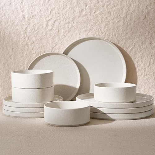 Famiware Nebula 12-Piece Dinnerware Set, Matte Beige White by Famiware