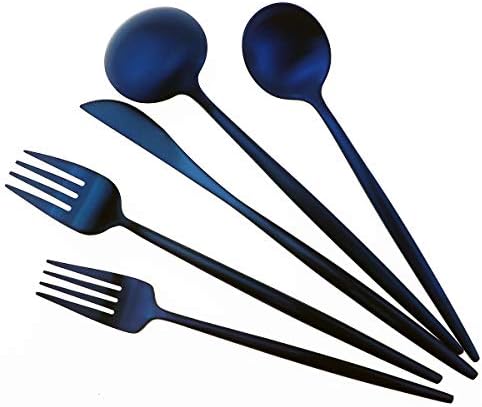 20-Piece 18/10 Stainless Steel Flatware Silverware, Luxury Dinnerware Set Travel Cutlery Tableware Include Knife Fork Spoon Service for 4,Healthy & Eco-Friendly Dishwasher Safe (Blue Matte) - Image 7