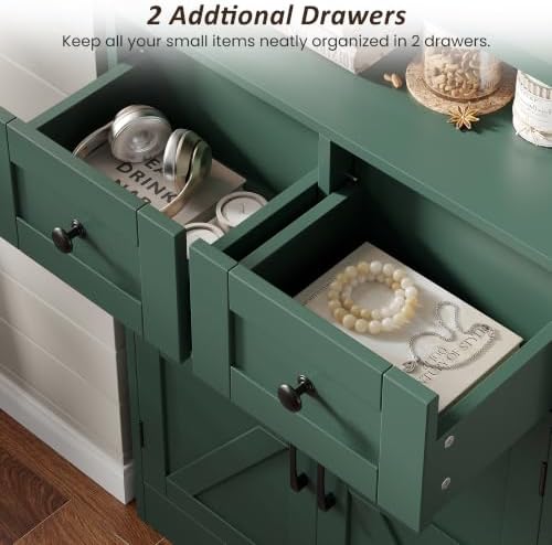 Farmhouse Storage Cabinet with Drawers, Small Kitchen Pantry Cabinet, Green - Image 7