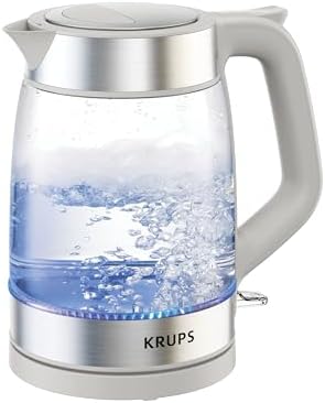 KRUPS Electric Kettle, 1.8-Qt (1.7L) Tea Kettle, 1500W with LED indicator, Hot Water Boiler, Auto Shut-off, Rapid 80-Second Cup Boiling, Safe Boil-dry Protection, Water Heater, Glass Carafe, Grey by KRUPS