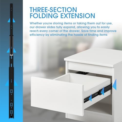 SHUHANG 1 Pair Full Extension Drawer Slides 8 10 12 14 16 18 20 22 24 Inch 100 lb Load Capacity Side Mount Ball Bearing Rails Cabinet Dresser Glides Wardrobe Kitchen Trash Can Slider Runners Black - Image 5