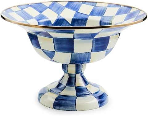 MACKENZIE-CHILDS Enamel Compote, Large, Blue-and-White Royal Check by Unknown