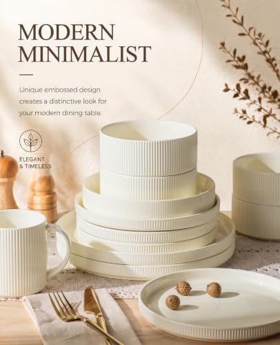 TheTerra Ceramic Dinnerware Set for 4, 16-Piece Plates and Bowls Set - Image 6