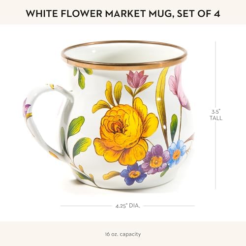 MACKENZIE-CHILDS Enamel Mug, Cute Enamelware Coffee and Tea Mug, Unique Drinkware, 16 Ounces, White Flower Market, Set of 4 - Image 4