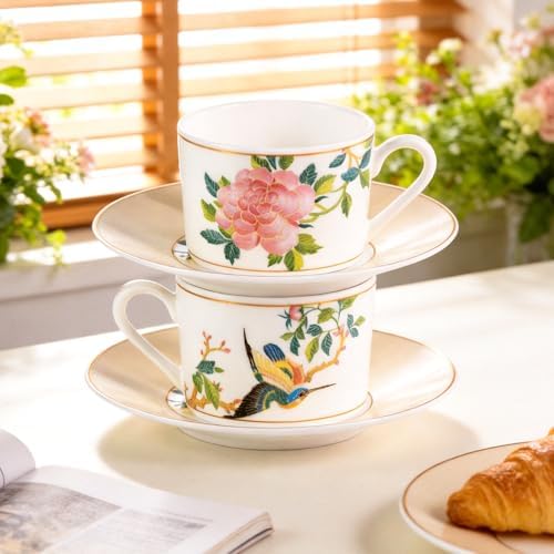 KAMMAK Tea Cups and Saucers Set of 2, Porcelain Coffee Cups, JBE004 - Image 5
