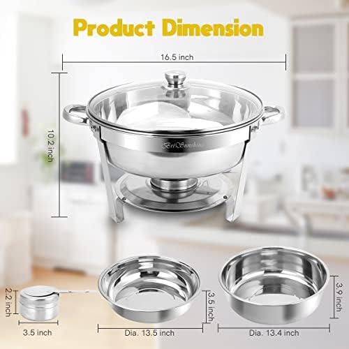 Chafing Dish Buffet Set 4 Packs, 5 QT Stainless Steel Round Chafing Dishes with Glass Lid & Lid Holder, Food Warmer for Parties Buffet Weddings Catering Events - Image 4