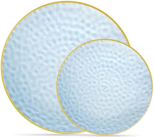 PLASTICPRO 128 Piece Combo Plates Set includes 64-7'' inch Plates & 64-10'' inch Blue Hammered Plastic Party Plate Premium heavyweight Elegant, Disposable, Tableware, Dishes, by PLASTICPRO