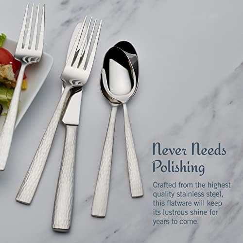 Mikasa Oliver Flatware Set, 65-Piece Service for 12, 18/10 Stainless Steel Silverware with Hammered Design and Satin Finish, Dishwasher Safe Cutlery Set - Image 4