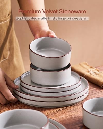 Famiware Nebula Ridge 12-Piece Stoneware Dinnerware Set, Light Gray - Image 6