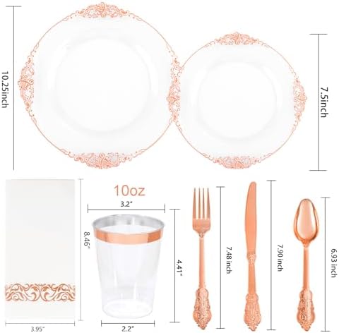 Morejoy 175PCS Rose Gold Plastic Plates & Disposable Dinnerware Sets - Image 5