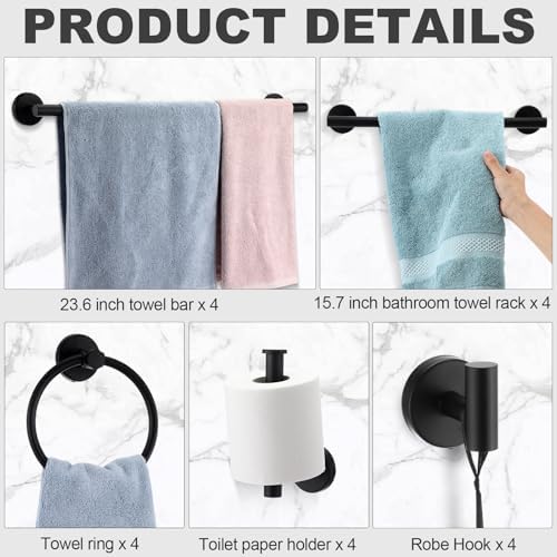 Gisafai 20 Pcs Black Bathroom Accessories Hardware Set Towel Racks - Image 3